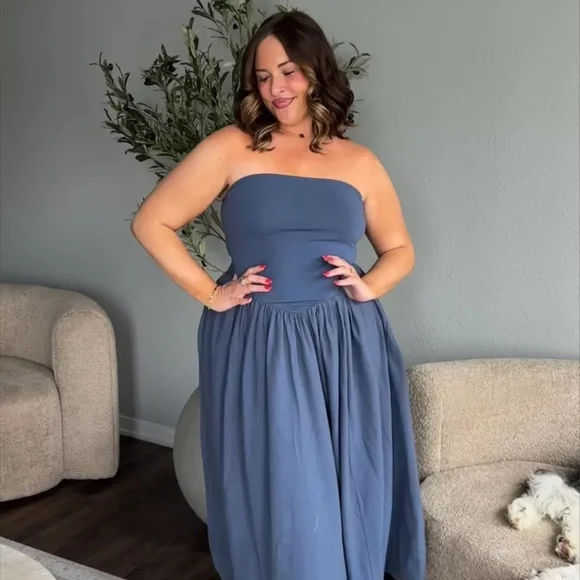 Free People Ondo Drop-Waist Tube Mini Dress in Dark Denim Color - Picture 2 of 5